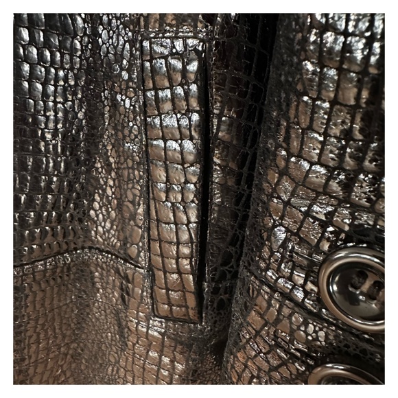 600 WEST Women’s Black Genuine Leather Blazer Jacket Size S Crock Print - Picture 7 of 12